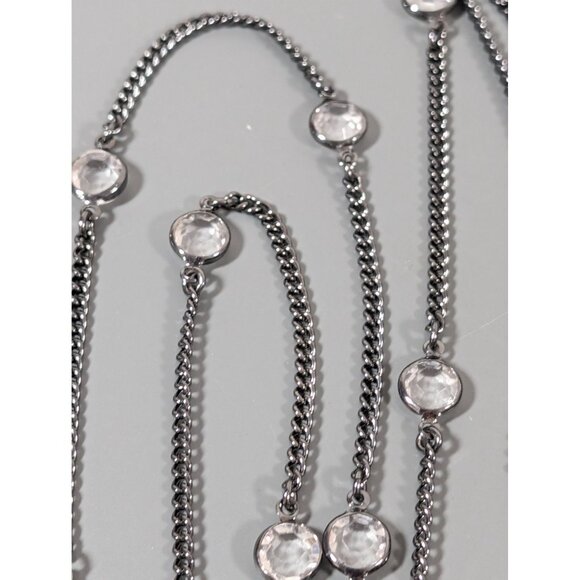 Premier Designs City Lights Gray Metallic Clear Bezel Long Layering Necklace 60" - Picture 6 of 10